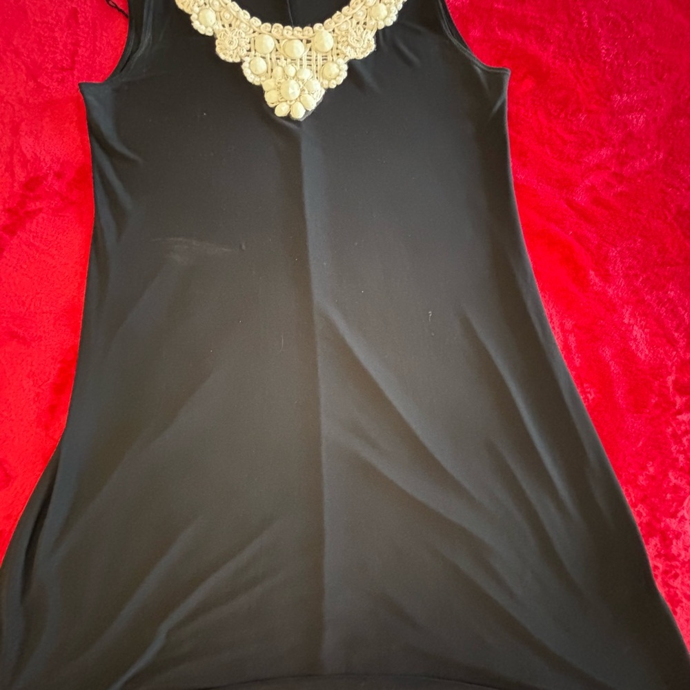 Black Sleeveless Top with Cream Embellishment